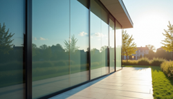 Modern glass facade with solar protection films for optimal heat insulation and glare-free light.